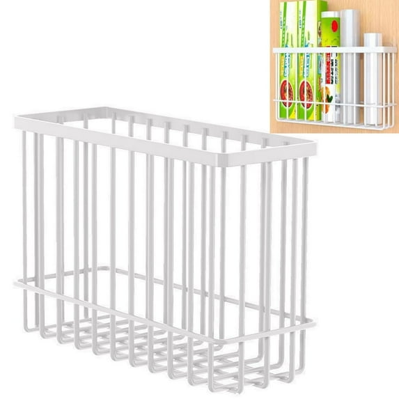 Topboutique Kitchen Cabinet Door Storage Box,Hanging Storage Basket,Wall Mounted Metal Storage Boxes,Wall Mount Non Screw Bathroom Storage Basket,Cabinet/Bathroom/Fridge Organiser Storage Box White