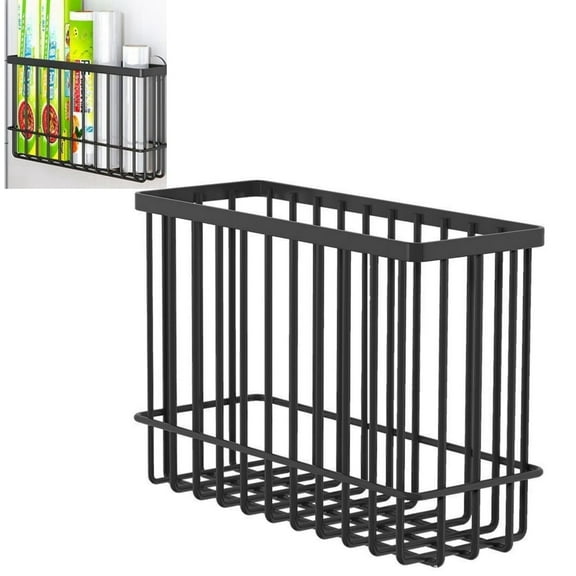 Topboutique Kitchen Cabinet Door Storage Box, Wall Mounted Storage Basket, Self-Adhesive Storage Holder, Metal Shower Storage Boxes,Cabinet/Bathroom/Fridge Small Items Organiser Storage Box (Black)