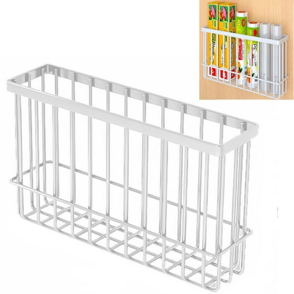 Topboutique Kitchen Storage Basket Wall Mount Storage Rack No Drilling Required Bathroom Storage Shelf Self Adhesive Storage Organizer for Kitchen, Refrigerator (Large, White)