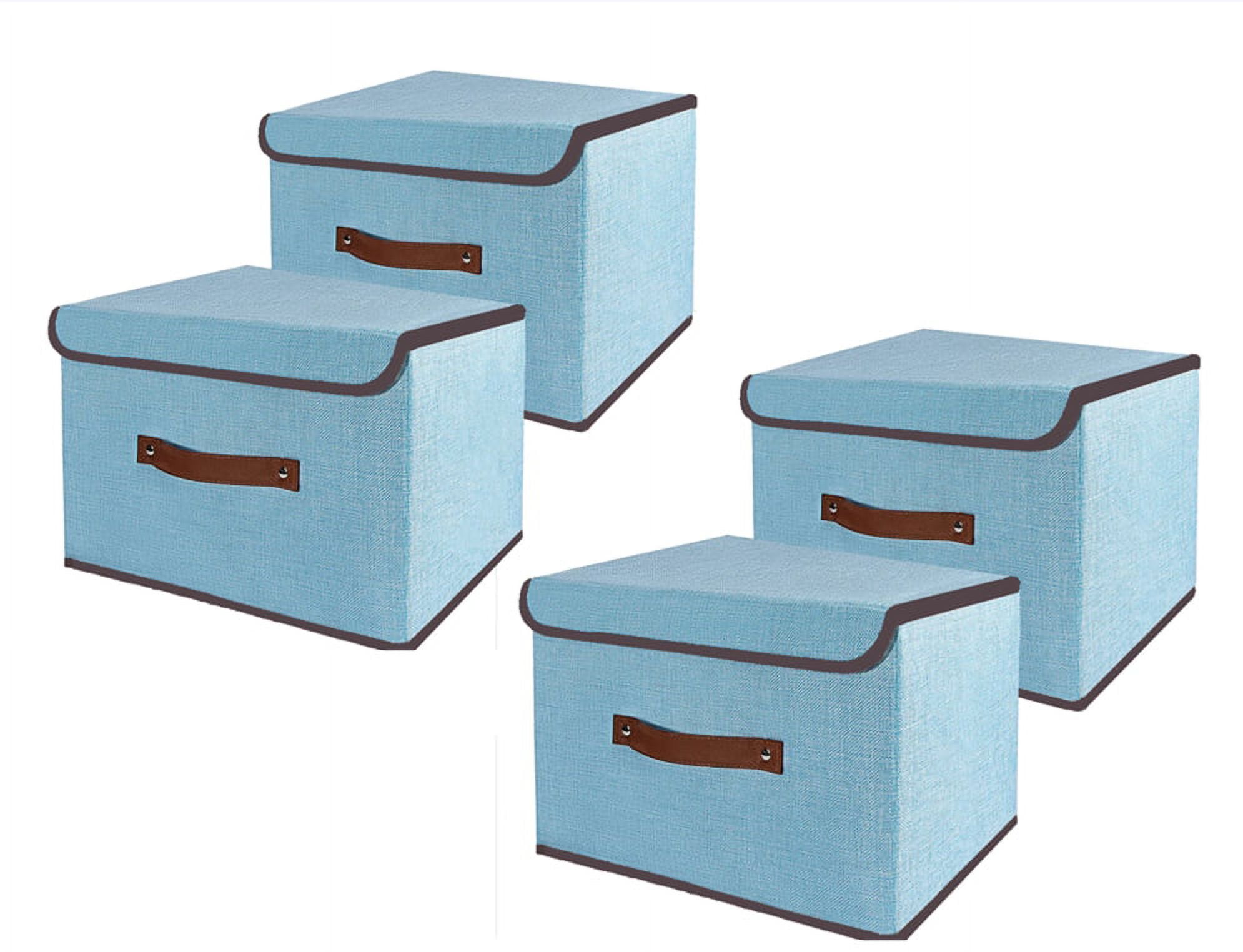 Small Storage Boxes with Lids 4 Pack Linen Collapsible Cube Storage Basket  with Handle, Jane's Home Foldable Fabric Storage Box with lids Organizer