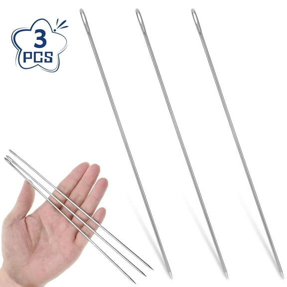 Topboutique Lei Needle 3 Pcs Stainless Steel Long Needle 10'' Large Eye Hand Sewing Needles Stitching Straight Hand Needles for Repair Stitching and Home Crafting Projects