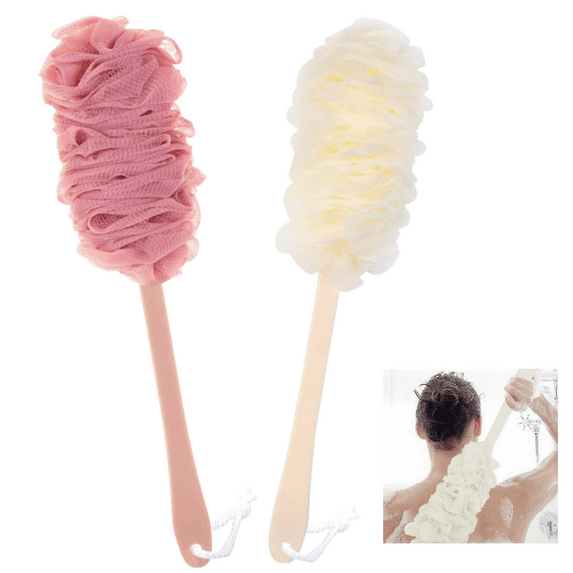 Topboutique Loofah Back Scrubber for Shower - Long Handle Bath Body Brush Sponge,Loofah Sponge Exfoliating Body Scrubber for Skin Care 2 Pieces(Pink,White)
