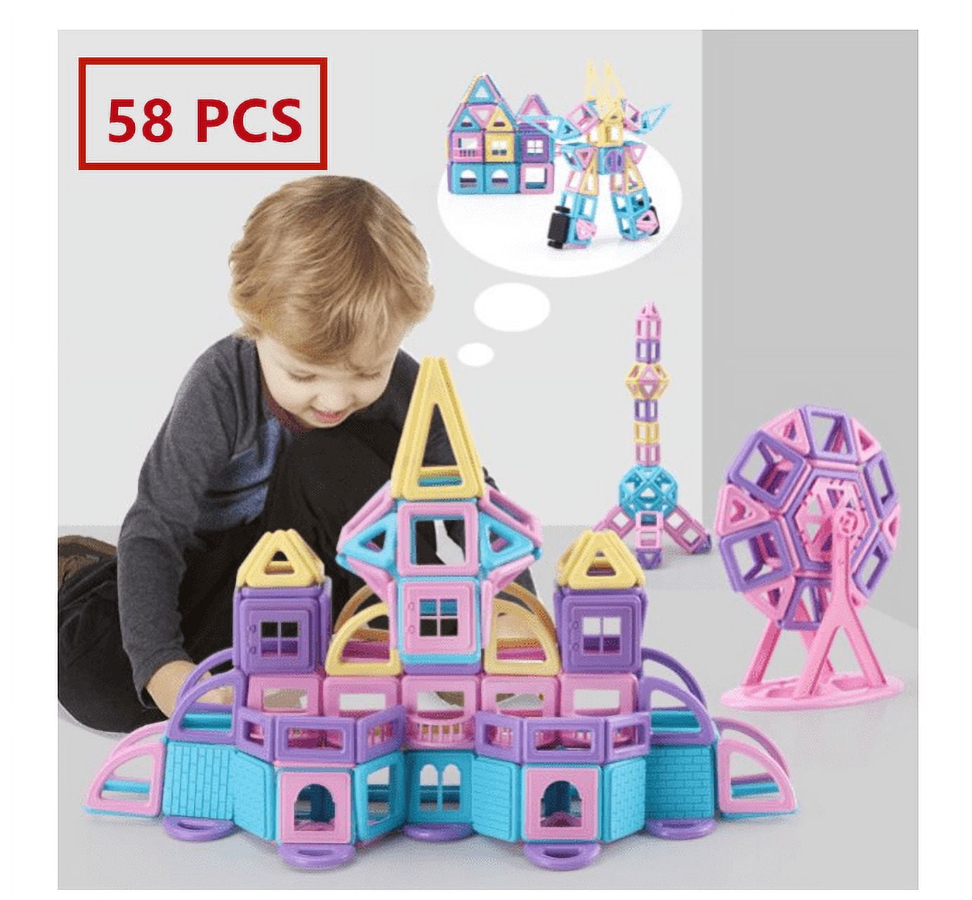 Topboutique Magnetic Blocks 58 PCS Upgrade Magnetic Building Blocks Magnetic Tiles Educational Toys Tiles Set for Kids Magnet Stacking Toys for Kids Children Age 3 4 5 6 7 Year Old