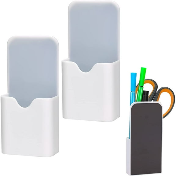 Topboutique Magnetic Marker Holder for Whiteboards/Fridge/Refrigerator/Locker/Office, Magnetic Pen Holder Organizer Mount with Anisotropic Magnet Pad 2 Pack (White)