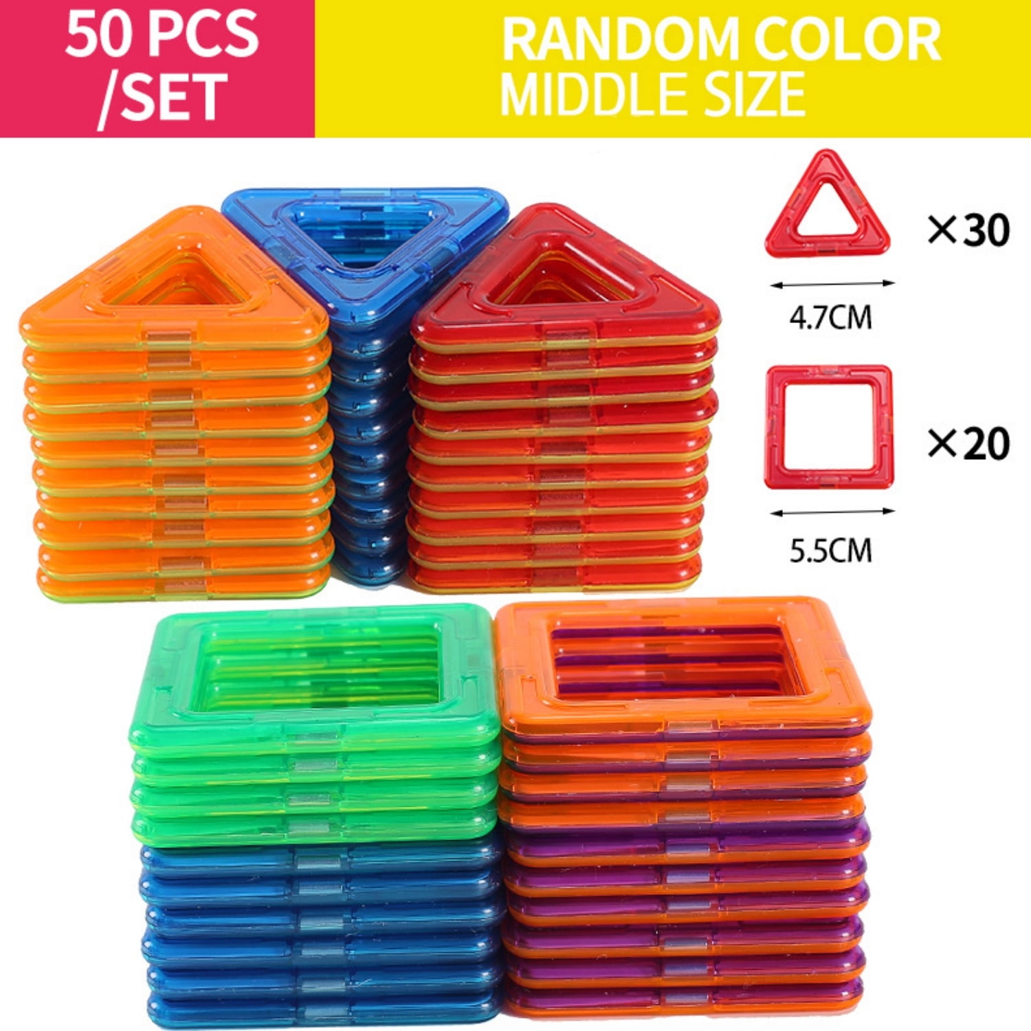 Topboutique Magnetic Tiles Set, 50 Pcs Magnets Blocks for Kids Learning ...