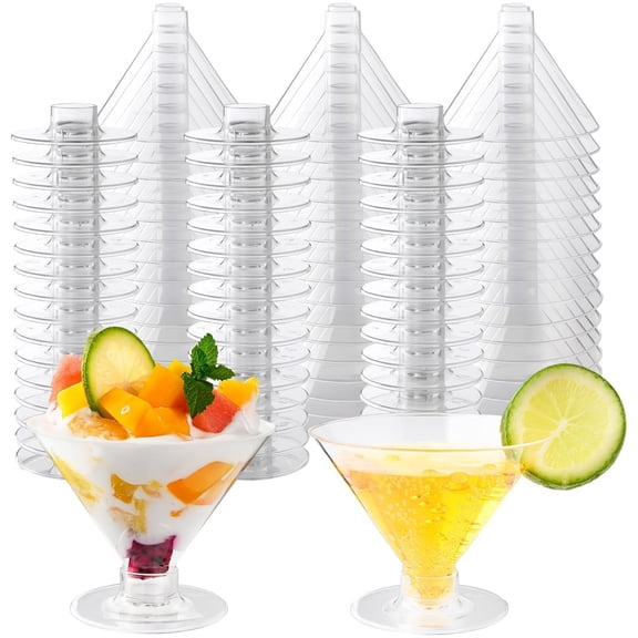 Topboutique Martini Glasses Plastic Martini Cups Disposable Cocktail Cups Mini Parfait Glasses Dessert Cups Unbreakable Clear Plastic Cups for Weddings, Party, Birthdays, Catering, 5oz/150ml