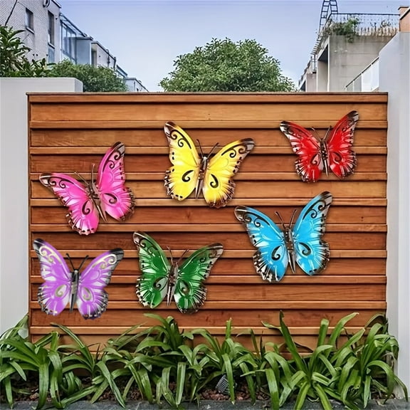 Topboutique Metal Butterfly Wall Decor,6 Pcs Colorful Metal Butterflies Sculpture,Butterfly Garden Decorations,Outdoor Fence Hanging Wall Art Decor for Yard Living Room Bedroom Patio Balcony