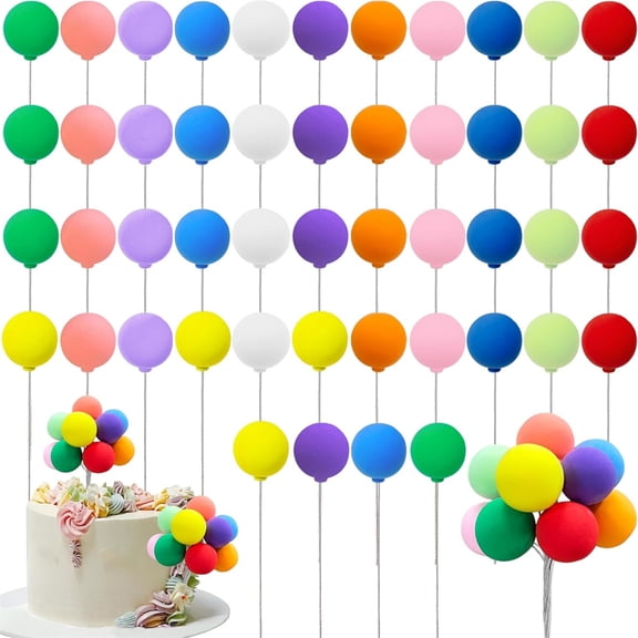 Topboutique Mini Balloon Cake Decorations, 48-Piece Assorted Color Balloon Cupcake Toppers for Professional Baking, Wedding Birthday Party Cake Decoration Supplies (Rainbow)