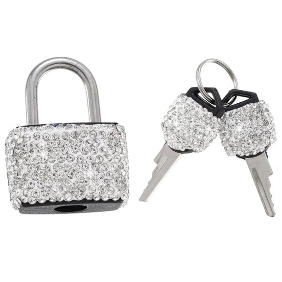 Topboutique Mini Padlock with Keys 1 Pc Bling Diamond Luggage Locks Small Metal Lock Security Lock for Suitcase Backpack Locker, White