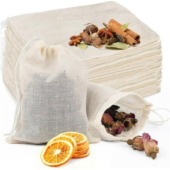 Topboutique Muslin Bags with Drawstring 36 Pcs Reusable Tea Bags Spice Bags for Cooking Soup/Herb/Loose Leaf Tea Cheese Cloth Bag Small Cotton Bags for Straining Empty Sachet Bags,(3 x 4 in)