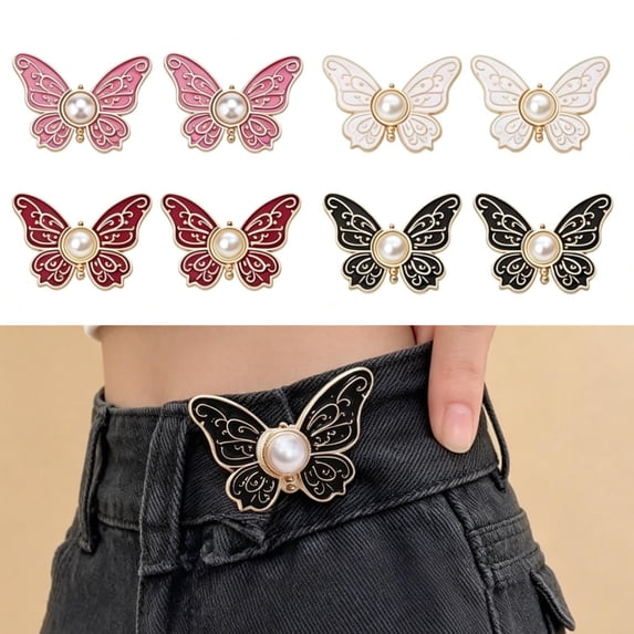 Topboutique Pant Waist Tightener 8 Set Butterfly Buttons Pins for Loose Jeans Decorative Waists Buckles Adjustable Waist Buckle Extender Set Pants Clips No Sew and No Tools Jean Buttons Pins