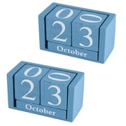 Topboutique Perpetual Calendar 2 Pack Wooden Calendar Desk Blocks Calendar Perpetual Calendar Month Date Display Reusable Home Office Desktop Accessory for Gift, Reusable Yearly,  Blue