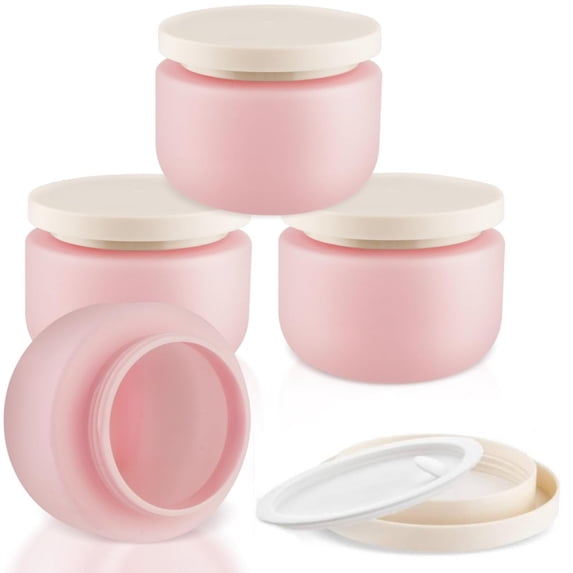 Topboutique Plastic Containers Empty Lotion Jars Small Wide Mouth Makeup Sample Storage Pot with Lid Round Canning Storage Jars for Cream Ointments Makeup, Pink, 4 Pack 8 oz