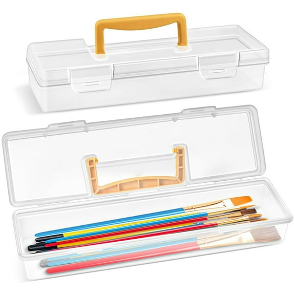 Topboutique Plastic Portable Container with Handle Paint Brush Case Art Craft Sewing Storage Box with Latching Lid Tool Box Organizer Small Pencil Storage Box for Crayon,Ruler,Ornaments,2 Pcs