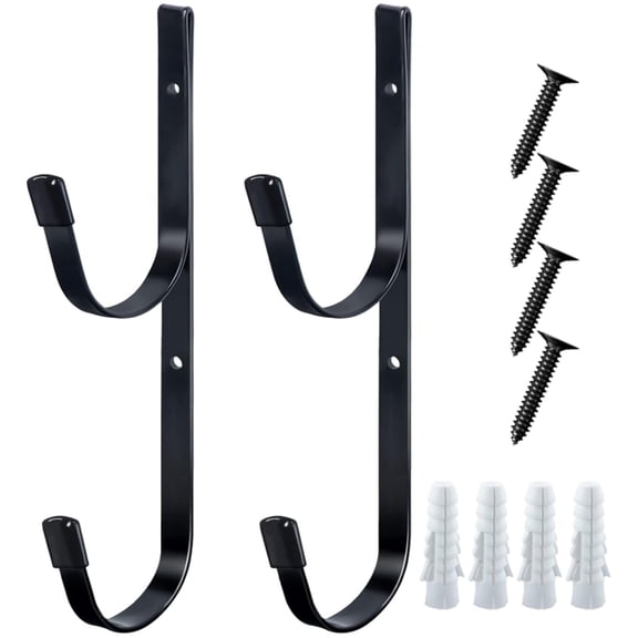 Topboutique Pool Pole Hanger,2 Pcs Wide Holder Hooks with Screws Heavy Duty Carbon Steel Hooks,Pool Holder Hook for Tidy Outdoor Spaces for Hose Garden Tool,Black