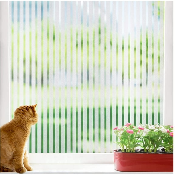 Topboutique Privacy Window Film Self-adhesive No-Glue Static Cling Stripe Pattern Frosted Window Film Decorative Privacy Glass Film for Office Home All Smooth Glass Surface 44.5x200CM