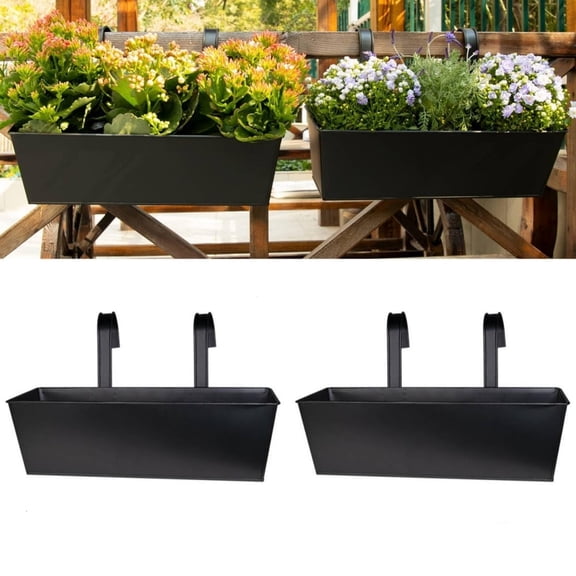 Topboutique Rail Hanging Planter 2 Pcs Metal Iron Hanging Flower Pots Rectangle Plants Holder Window Flower Box Outdoor Balcony Railing Planter Pots for Home Decors,16.3*5.5*4.9 inch