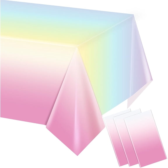 Topboutique Rainbow Tablecloths 3 Pcs Plastic Rectangular Table Covers, 54 x 108 inch Colorful Tablecloths Waterproof able Covers Stain Resistant Party Decorations for Birthday Wedding