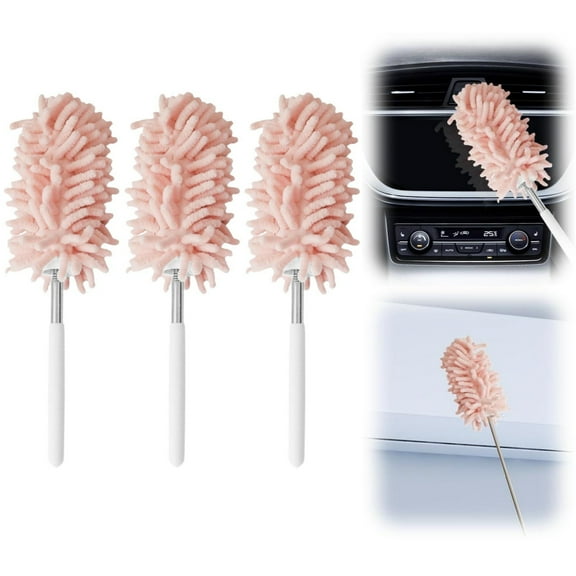 Topboutique Retractable Microfiber Duster 3 Pcs Cleaning Duster Washable Hand Duster with Bendable Head Extendable Cleaning Tool for Vehicle Details Offices Windows,Pink