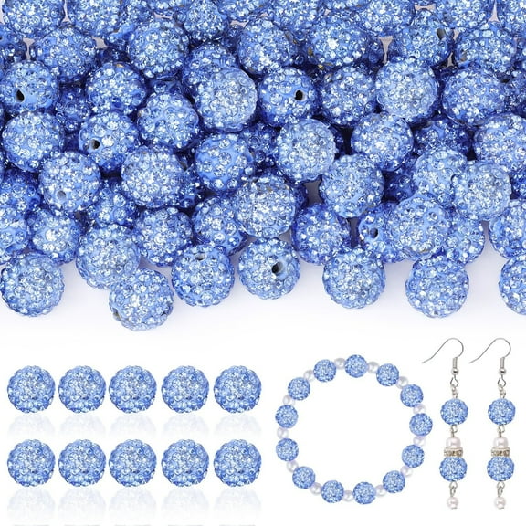 Topboutique Rhinestone Clay Beads,Blue Polymer Clay Crystal Round Beads ,Ball Clay Beads with Diamond for DIY Necklace Bracelet Jewelry Making Party Decoration,Crystal Beads,100 Pcs,0.3 in
