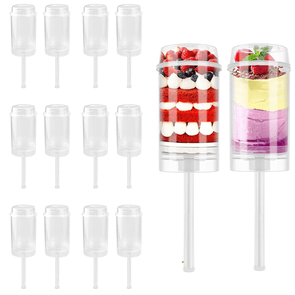 12 Pcs Clear Plastic Round Push-up Cake Holders with Lids Unique Jelly Cups Ice Cream Containers for Wedding, Birthday Party Dessert Topboutique
