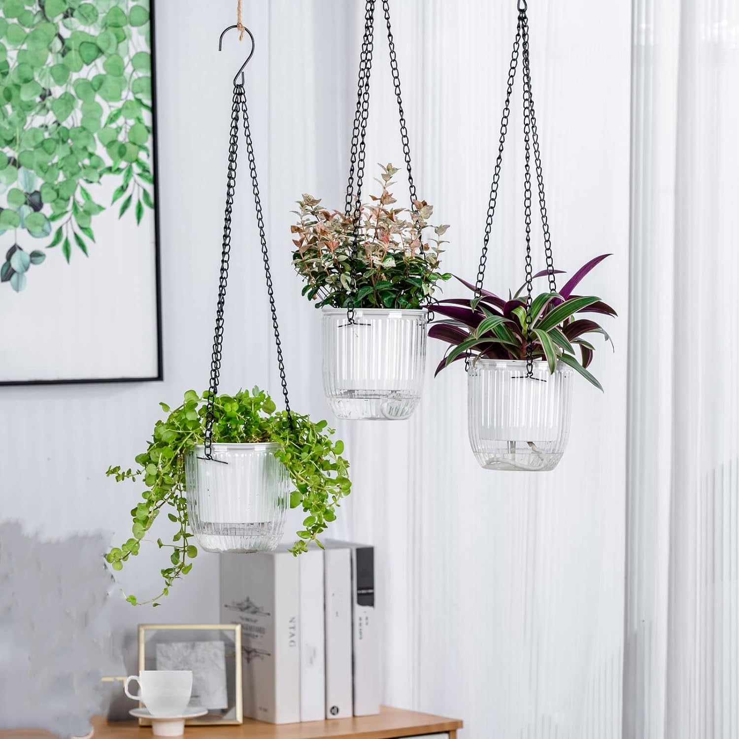 Topboutique Self Watering Hanging Planters with Hook Chains Drainage ...