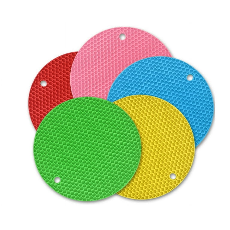 Topboutique Set of 5 (Random Color) Round Silicone Pot Holder - Pads,  Non-Slip, Flexible, Durable Multi-Use Pot Holders