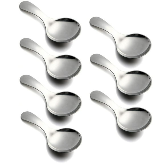 Topboutique Short Handle Spoon 7 Pcs Stainless Steel Spoon Dessert Spoon Mini Salt Spoons Cute Coffee Scoop Cake Scoop Small Round Spoons for Tea Condiments Sugar Kitchen Tools,Silver