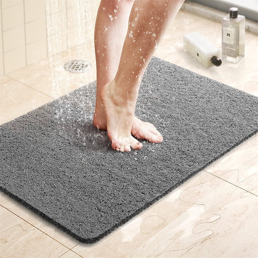 Topboutique Shower/Bathtub Mat,Soft Tub Mat,Anti Slip Showers Mats for Elderly,Quick Drying PVC Loofah Bathmat with Drain,Textured Bath for Tub,Bathroom,24x16 in,Gray