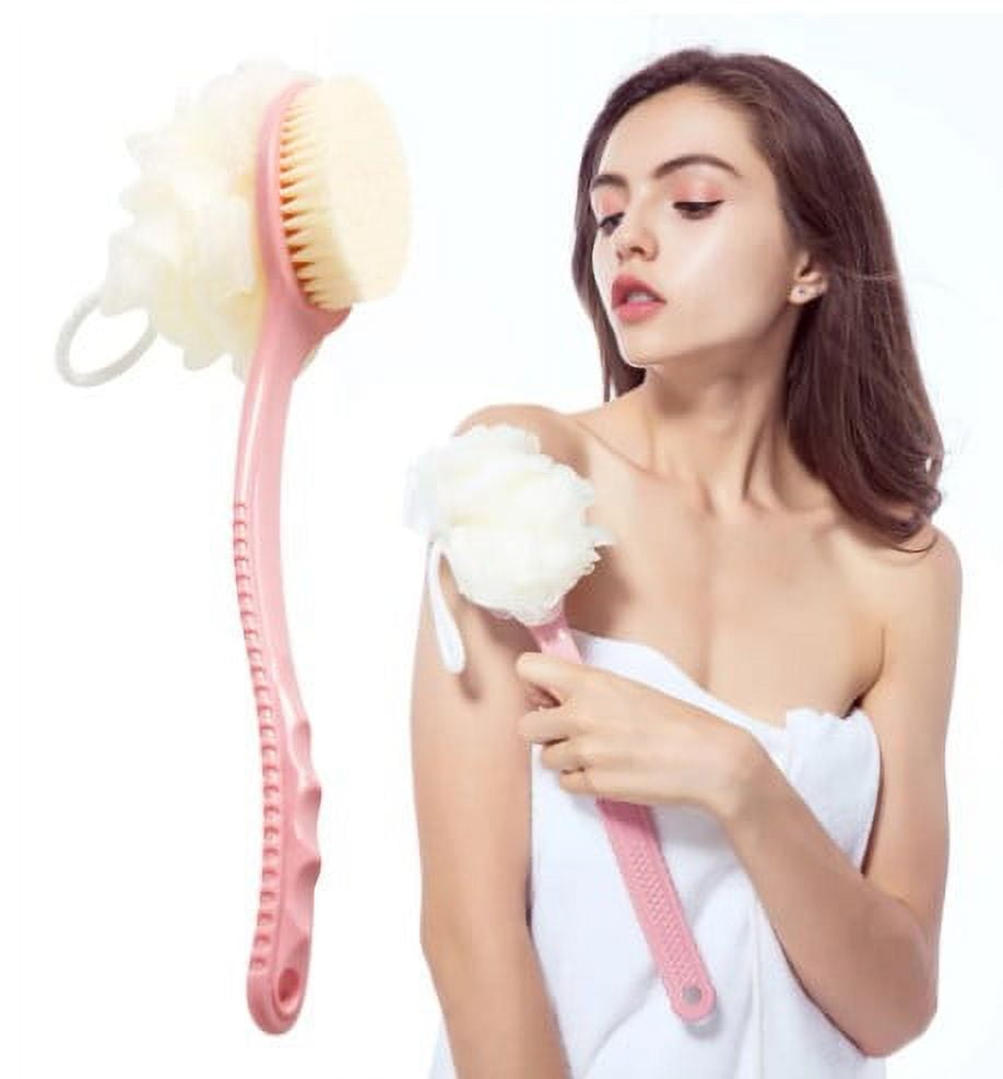 Topboutique Shower Body Brush with Bristles and Loofah,Back Scrubber
