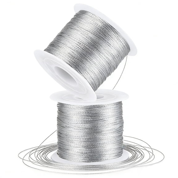 Topboutique Silver Metallic Tinsel Cord 1mm Sparkle String Silver String Metallic Cord Tinsel String Thread for Christmas Tree Ornaments Gift Wrapping Sewing Crafts,0.04 in x 65 ft x 2 Rolls