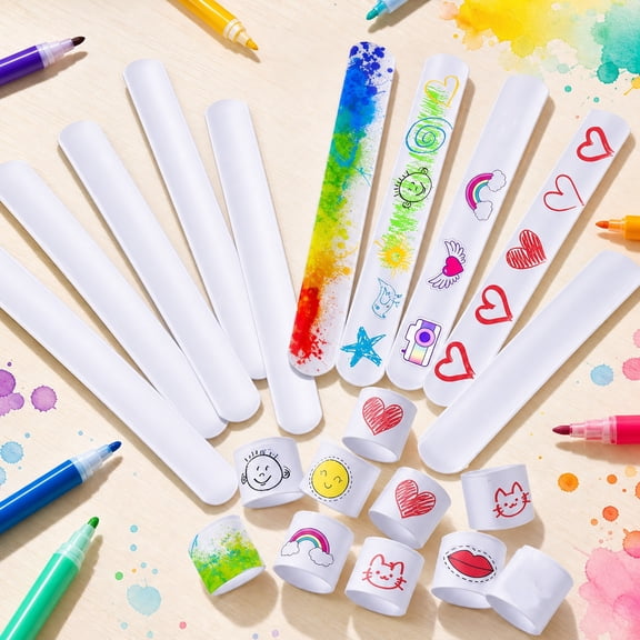 Topboutique Slap Bracelets 40 Pcs White Blank DIY Slap Bands Party Wrist Strap Snap Bracelets Wristband for Activity Painting Craft Projects Birthday Christmas Gift,8.7*1.2 inch