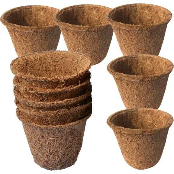 Topboutique Small Plant Pots 10 Pcs 2.6 inch Coco Coir Plant Seedling Pots Biodegradable Seed Starter Pots Degradable Flower Basket Liners Garden Germination Nursery Pot Eco-Friendly Flower Pots