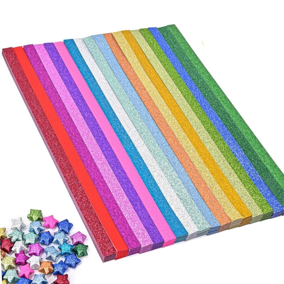 Topboutique Sparkling Star Origami Paper 18 Colors Glitter Double Sided Folding Star Strips Birthday Lucky Wish Stars for Art Crafts Gift DIY Project (360 Sheets)