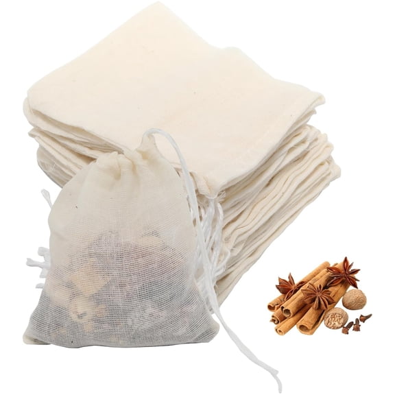 Topboutique Spice Bags 30 Pcs Reusable Cotton Tea Bags Drawstring Soup Bags Cheesecloth Bags Muslin Bone Broth Brew Bags for Straining Cooking,4'' x 6''