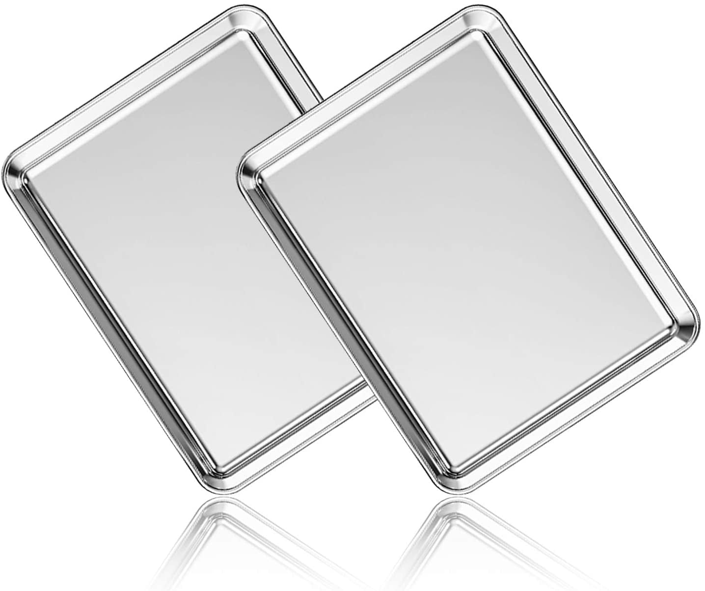 Topboutique Stainless Steel Compact Toaster Oven Pan Tray Ovenware Professional, Heavy Duty & Healthy, Deep Edge, Superior Mirror Finish, Dishwasher Safe … (12.2 x 10 x 1 inches 2PCS)