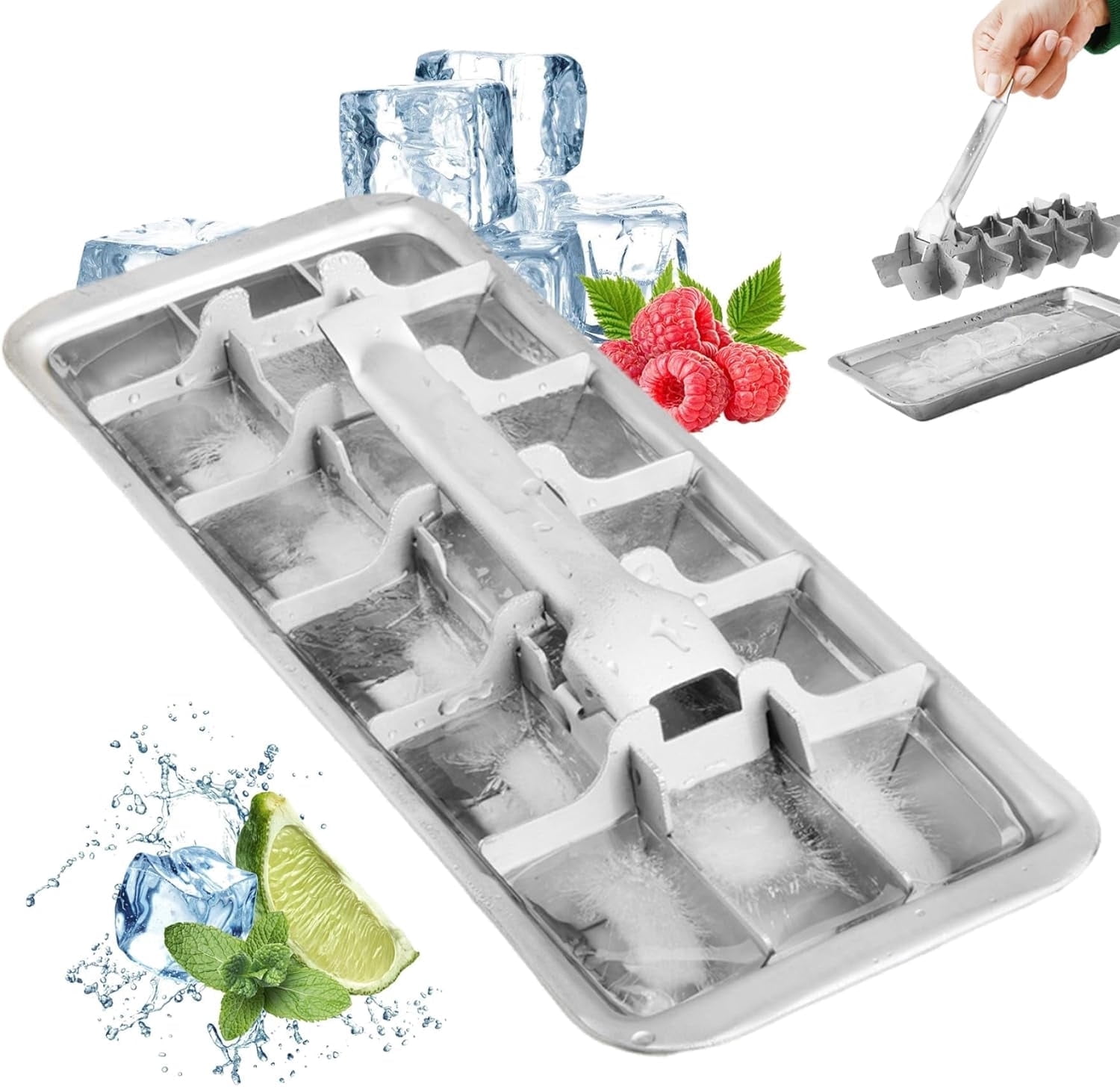 Topboutique Stainless Steel Ice Tray Metal Ice Trays with Release Handle Ice Maker 18 Slot Ice Mold for Baby Food, Juice, Popsicles, BPA-Free, Food-Grade Freezer