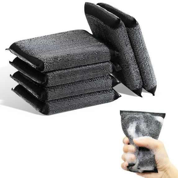 Topboutique Steel Wool Kitchen Sponges 6 Pieces Non-Scratch Scrub Sponges Pads Cleaning Scrub Sponge Kitchen Scrubbers Dish Sponges for Cleaning Multi-Use Heavy Duty Scrub Sponge,Black