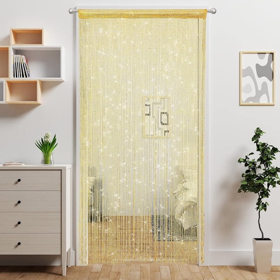 Topboutique String Curtains for Doorways 79x39 inch Glitter Fringe Panels Hanging Curtain Room Divider Tinsel Fringe Curtain Backdrop Decor for Dining Room/Closet Doors/Living Room,Champagne