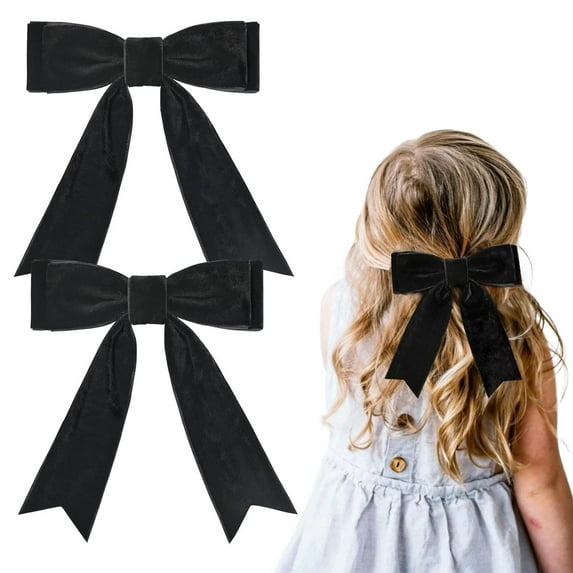 Topboutique Velvet Hair Bows Hair Clips,Handmade Hair Pins, Ponytail Holder Accessories,Hair Bow Barrettes Hair Decoration for Women Girls Kids Toddlers Teens,Black
