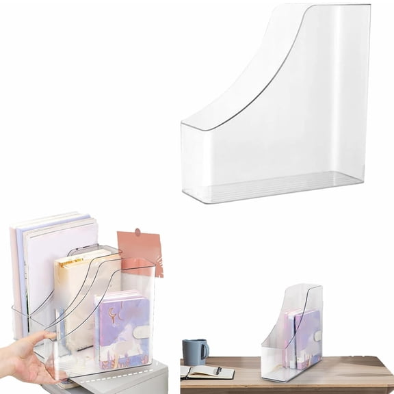 Topboutique Vertical File Holder 1 Pack Acrylic Magazine File Box Clear Desk Organizer Bins Plastic Document Storage Holder for Home Office