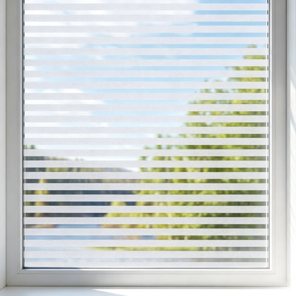 Topboutique Window Films Non-adhesive Office Glass Film Static Cling Window Film Privacy White Stripe For All Kinds of Smooth Glass Surface (44x200cm)