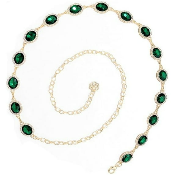 Topboutique Women's Belt Metal Chain Belt Turquoise Chain Waist Belt Western Cowgirl Metal Chain Belt Adjustable Waist Chain Long Style Chain for Jeans Accessories(Green)