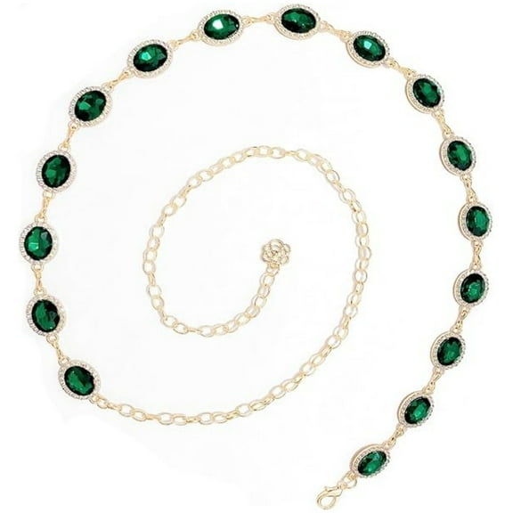 Topboutique Women's Belt Metal Chain Belt Turquoise Chain Waist Belt Western Cowgirl Metal Chain Belt Adjustable Waist Chain Long Style Chain for Jeans Accessories(Green)