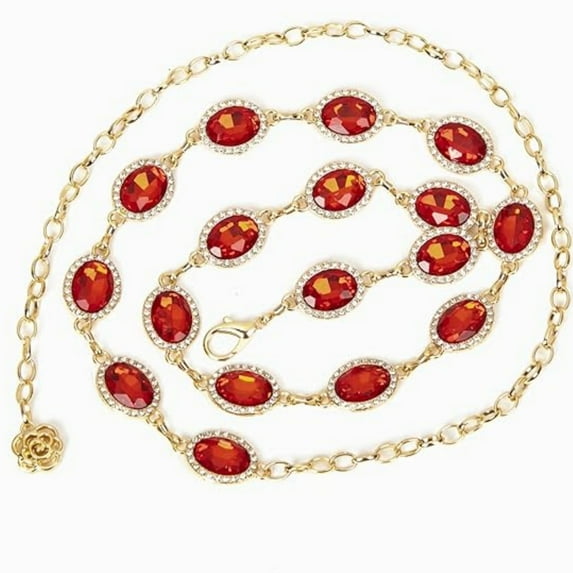 Topboutique Womens Chain Belt Waistband Metal Link Waist Belts Cowgirl Turquoise Chain Belt forParty Clothing Decoration Dress Waist Chain for Jeans Accessories, Red-1 Pc