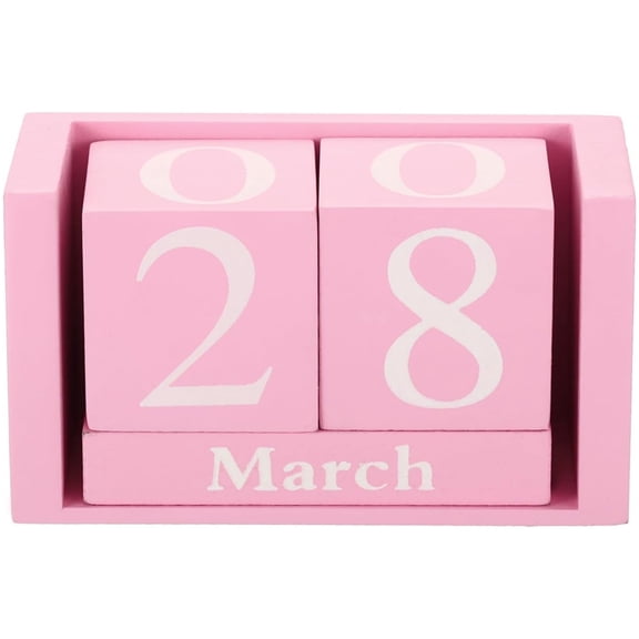Topboutique Wood Block Calendar 1 Pc Perpetual Calendar Date Display Cubes Cute Desk Calendar Date Display Block Decorative Desk Accessories for Home Office Decor, Pink