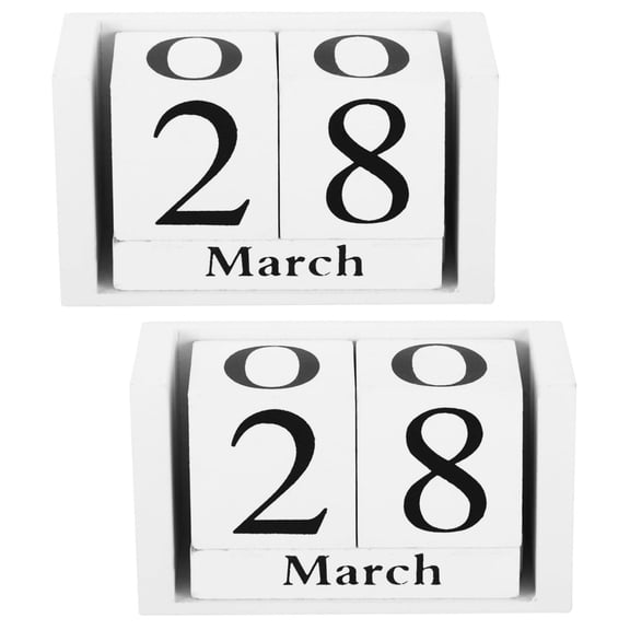 Topboutique Wood Block Perpetual Calendar, Rustic Date Display Desktop Cubes, Vintage Desk Calendar, Decorative Office Home Desk Accessory for Classroom Decoration, White 2 Pack