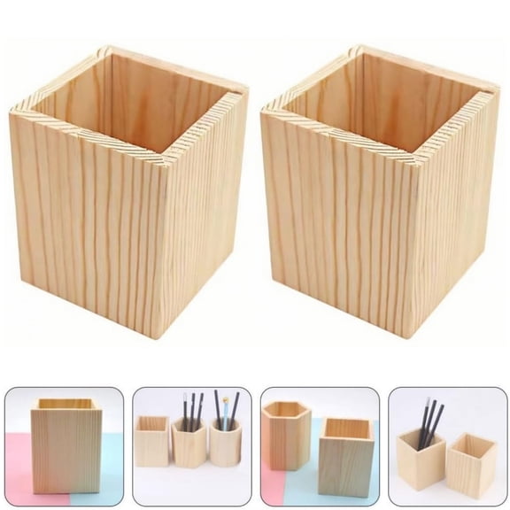 Topboutique Wood Pen Cup Holder 2 Pack Wooden Pencil Holder Stand Desk Pencil Cup Pot Desktop Organizer Pencil Holder Makeup Brush Organizer Storage Cup for Office Home
