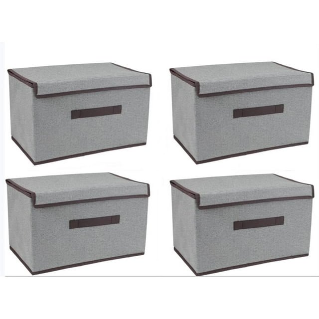 Topboutique linen storage box, Foldable Storage Boxes with Lids 4 Pack Fabric Storage Bins with