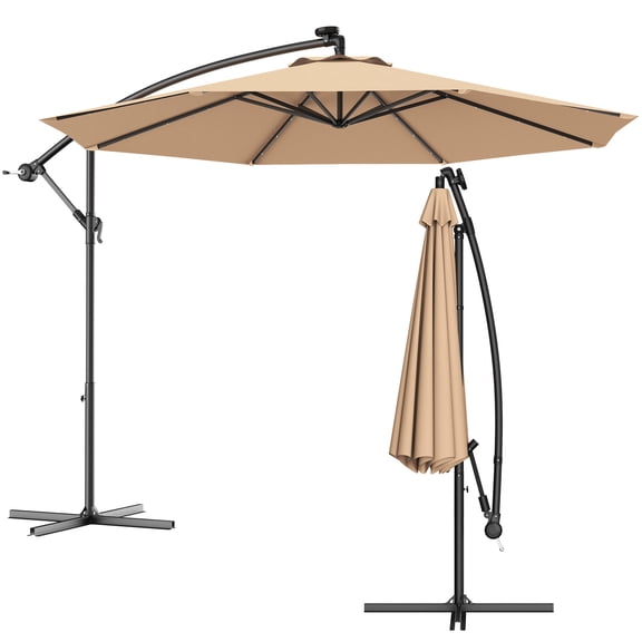 Topbuy 10'Patio Solar Umbrella LED Sun Shade Offset W/Base Beige